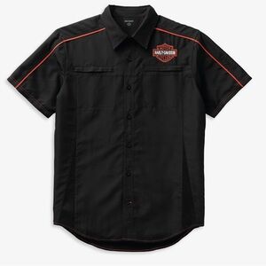 Harley-Davidson MEN'S PERFORMANCE BAR & SHIELD SHIRT - BLACK & ORANGE M